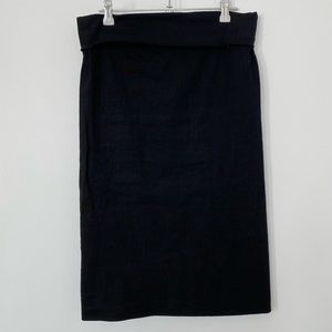 Donna Karan Black Midi Linen Blend Skirt
